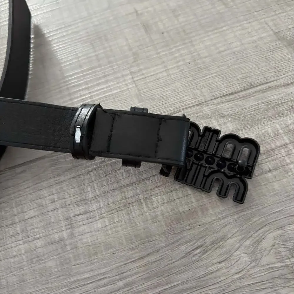 Miin Miin Black Leather Belt with Rhinestone Embellished Buckle